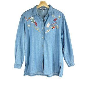 Passion Vintage Southwestern Embroidered Button Down Shirt Size Medium